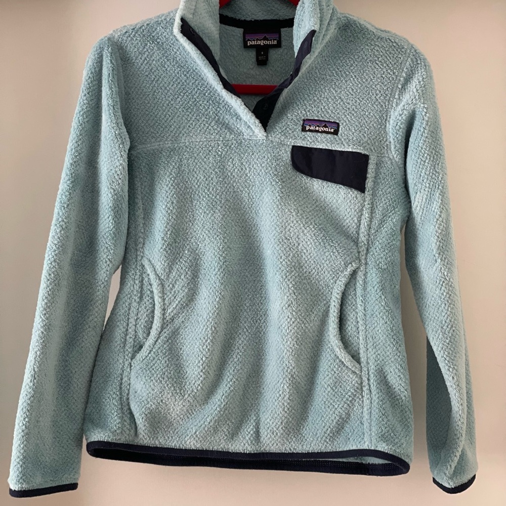 Patagonia Light Blue Fleece Quarter-Snap